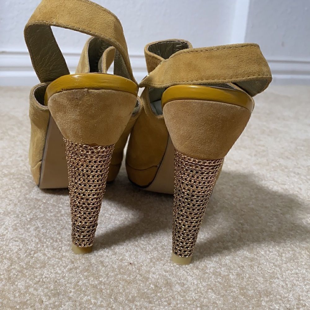 Women’s Suede Peep Toe High Heels with Chain Like Heel design - Picture 2 of 14